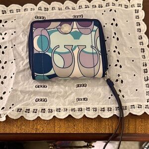 4in x5in Coach Blue and Purple Patterned Wallet